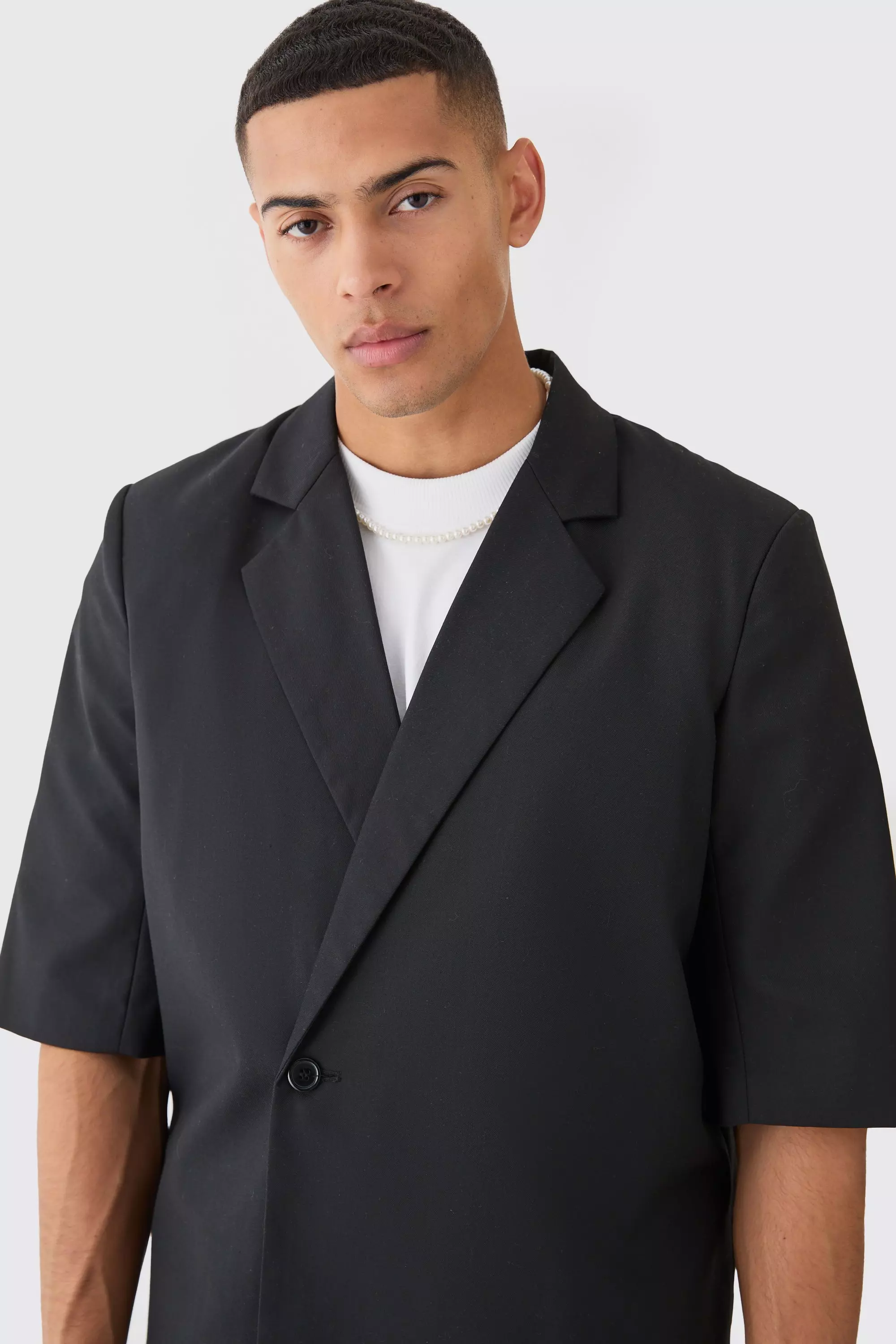 Short Sleeve Boxy Wrap Blazer boohooMAN UK