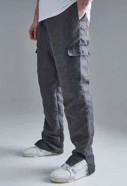 Charcoal Grey Elasticated Waist Split Hem Texture Cargo Trouser