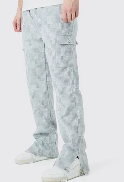 Grey Elasticated Waist Split Hem Texture Cargo Trouser
