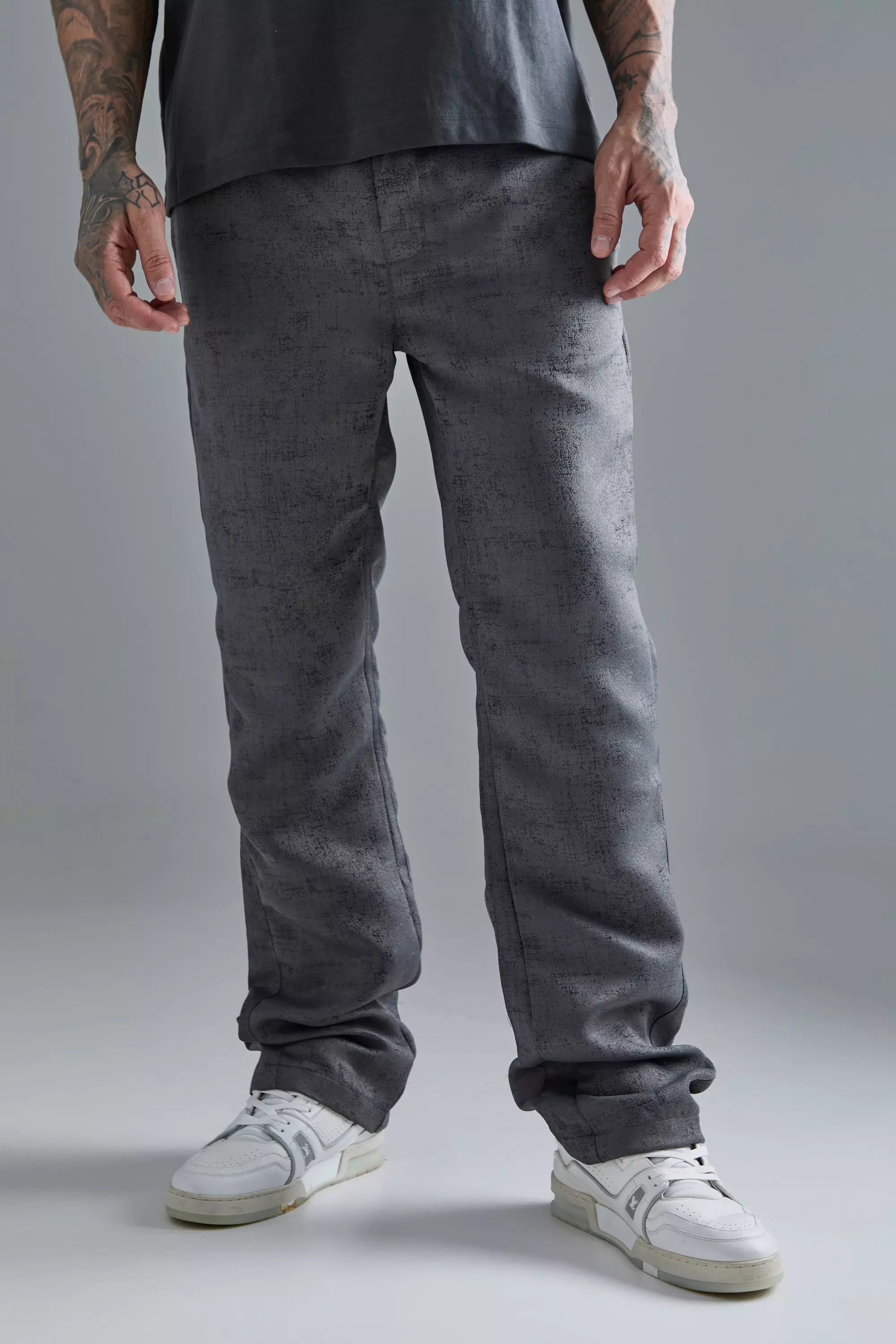 Charcoal Grey Elasticated Waist Slim Gusset Texture Trouser