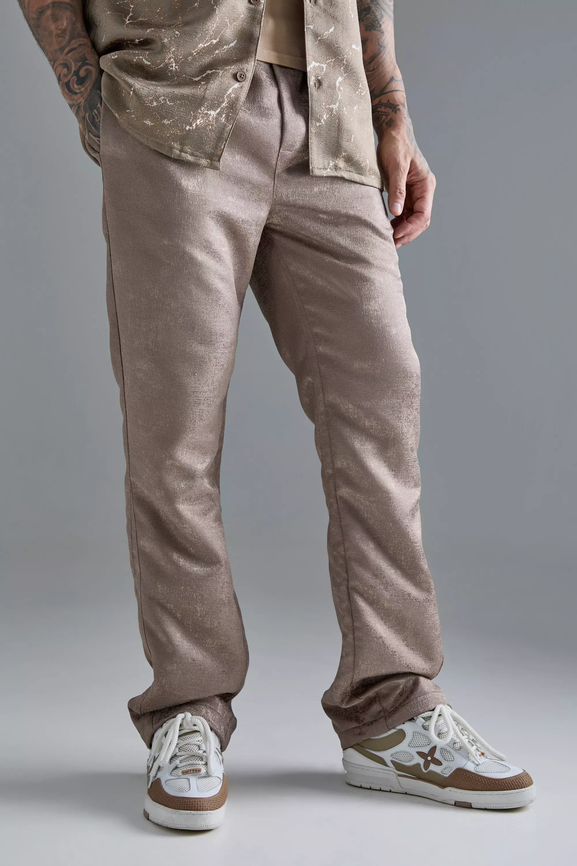 Tall Elasticated Waist Slim Gusset Texture Pants Taupe