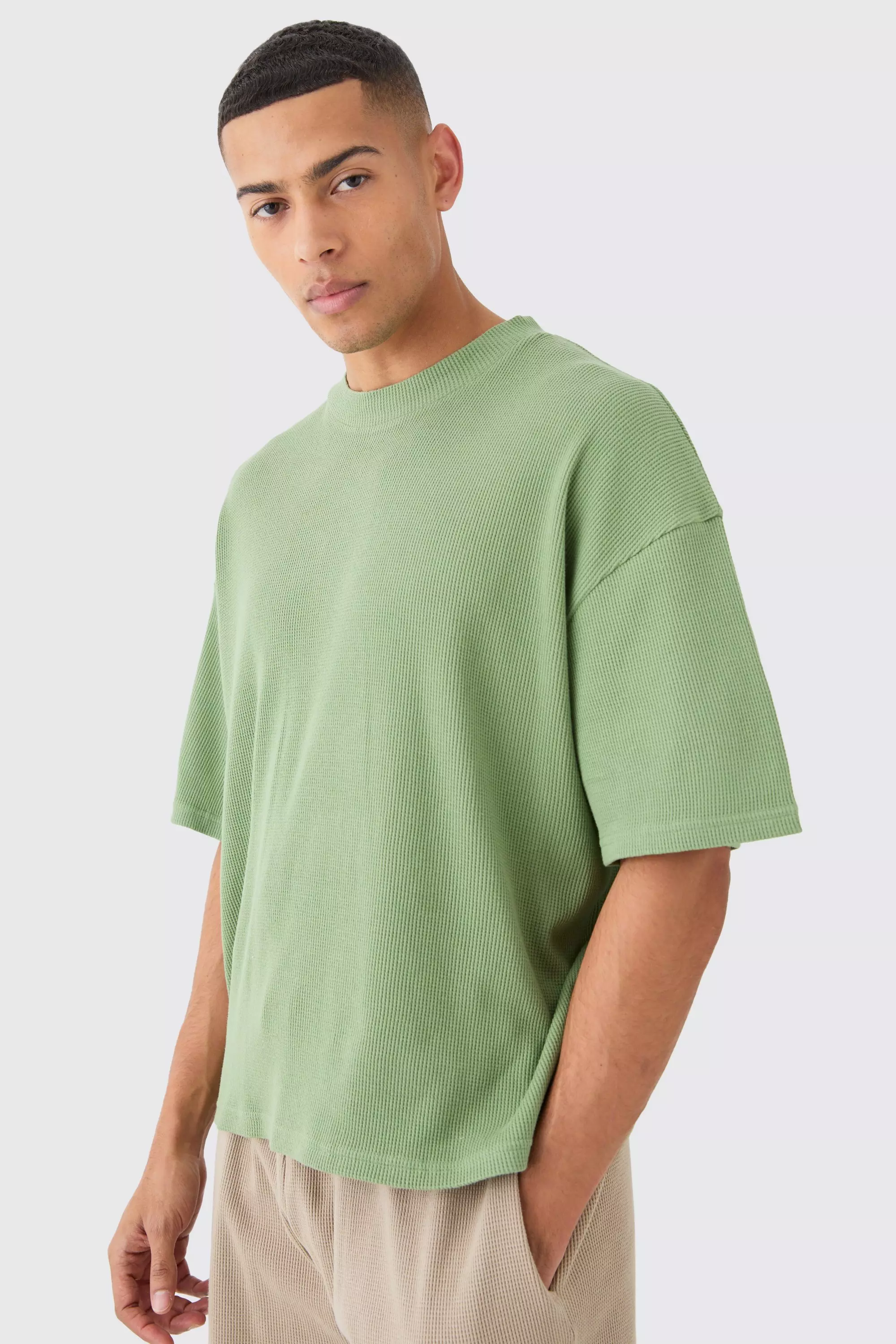 Sage Green Oversized Boxy Waffle T-shirt