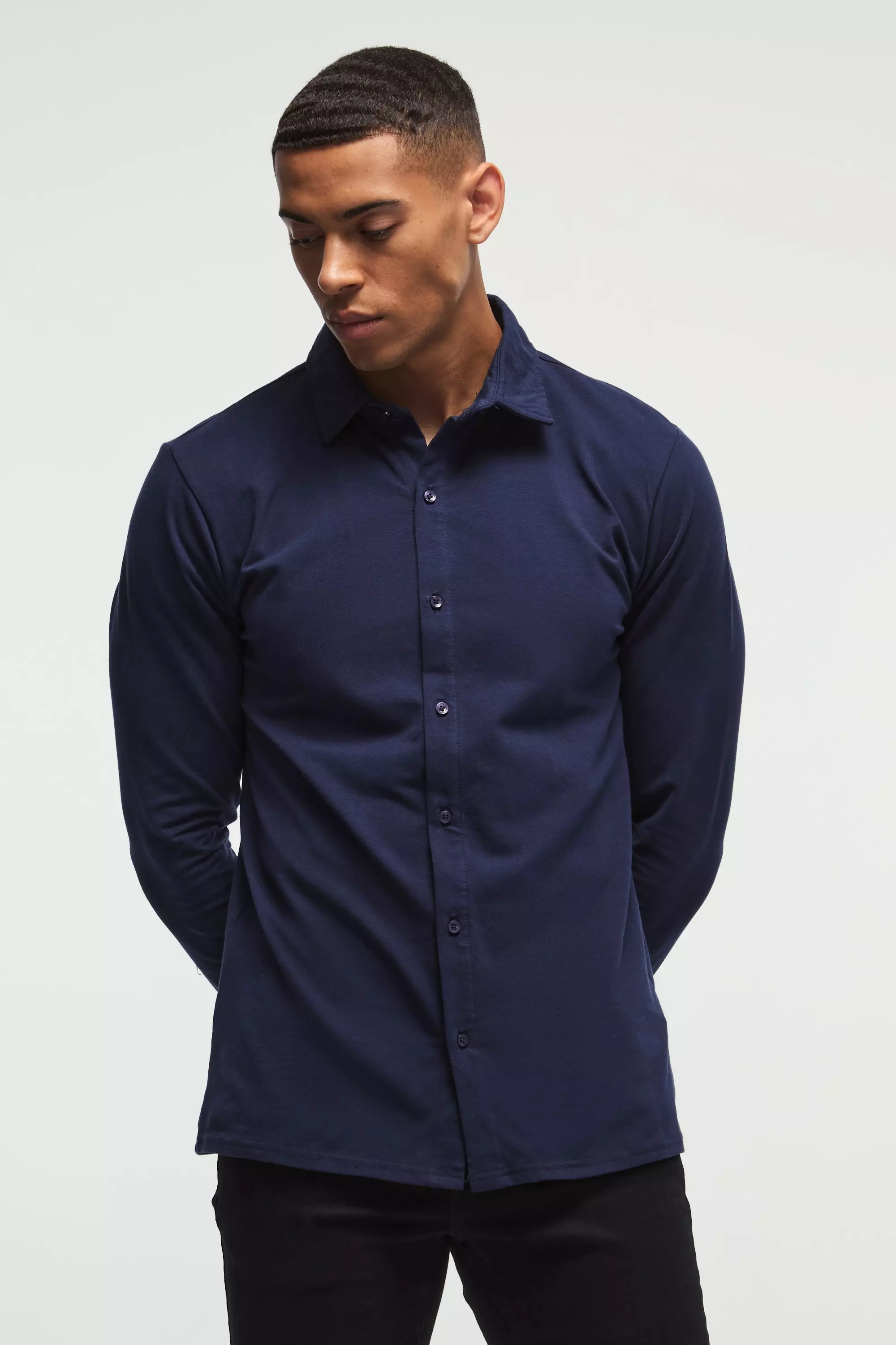 Long Sleeve Slim Fit Jersey Shirt Navy