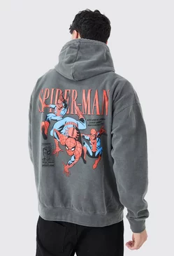 Oversized Spiderman Marvel Wash License Hoodie Charcoal