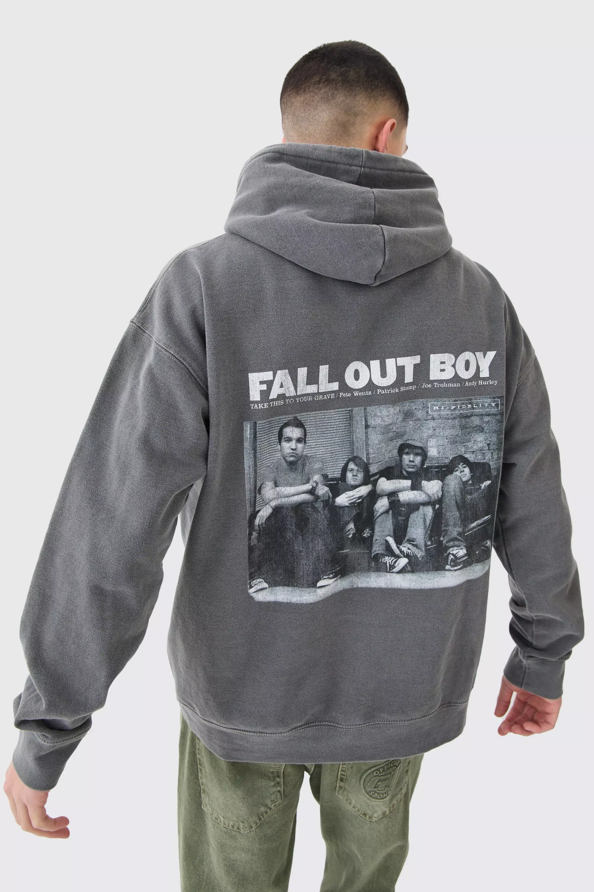 Charcoal Grey Oversized Fall Out Boy Wash Hoodie