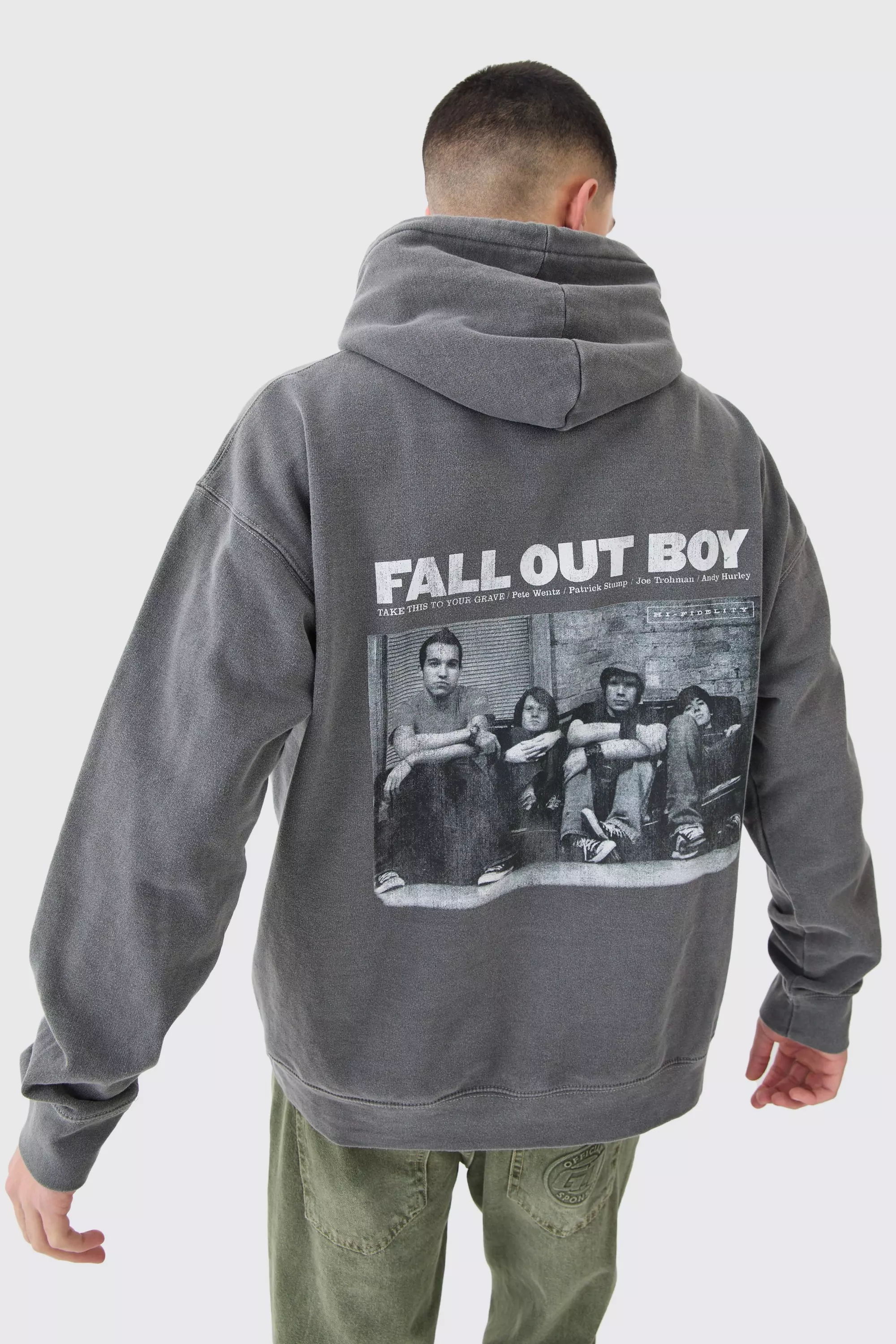 Oversized Fall Out Boy Wash Hoodie Charcoal