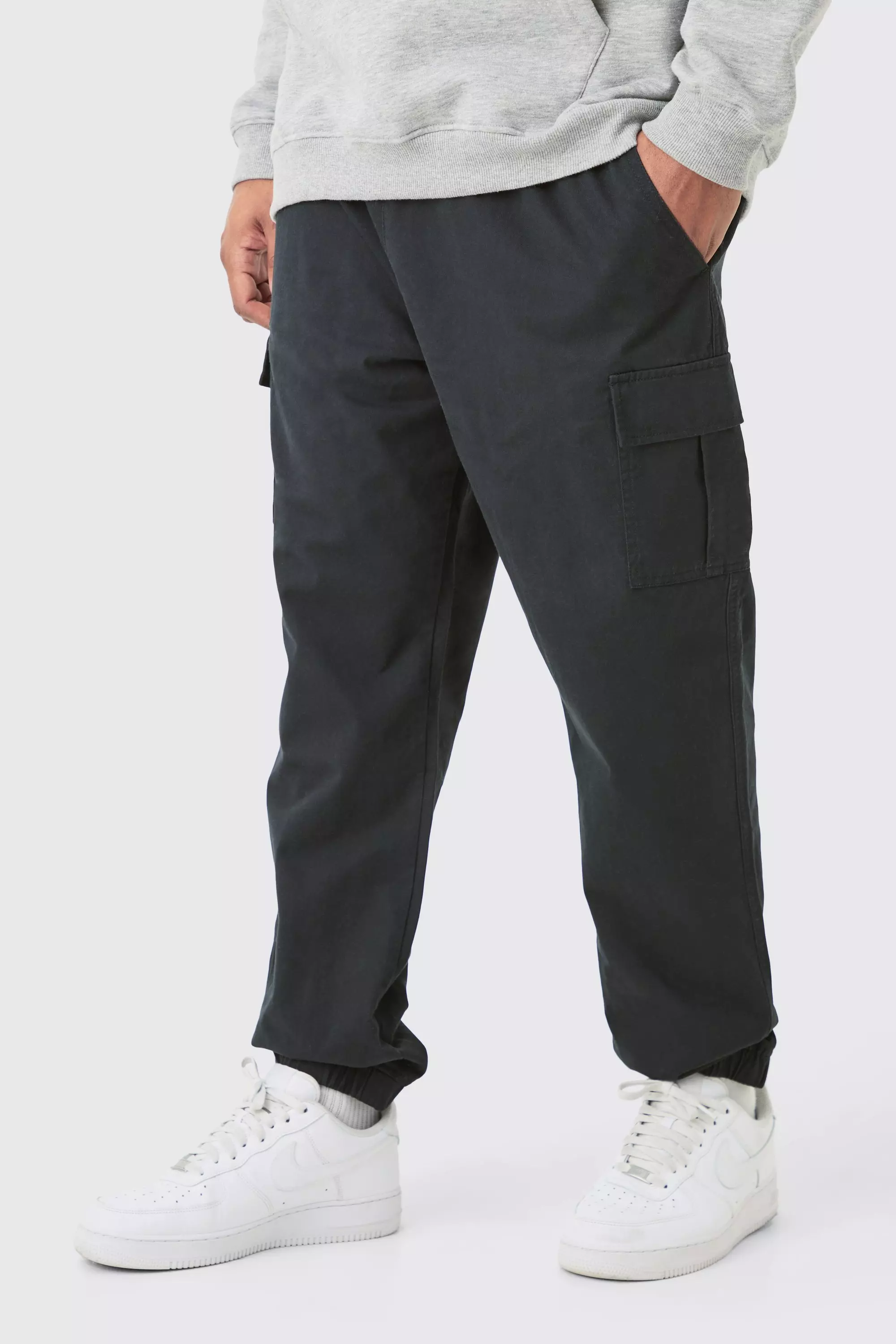 Plus Elasticated Waist Slim Fit Cargo Pants Black