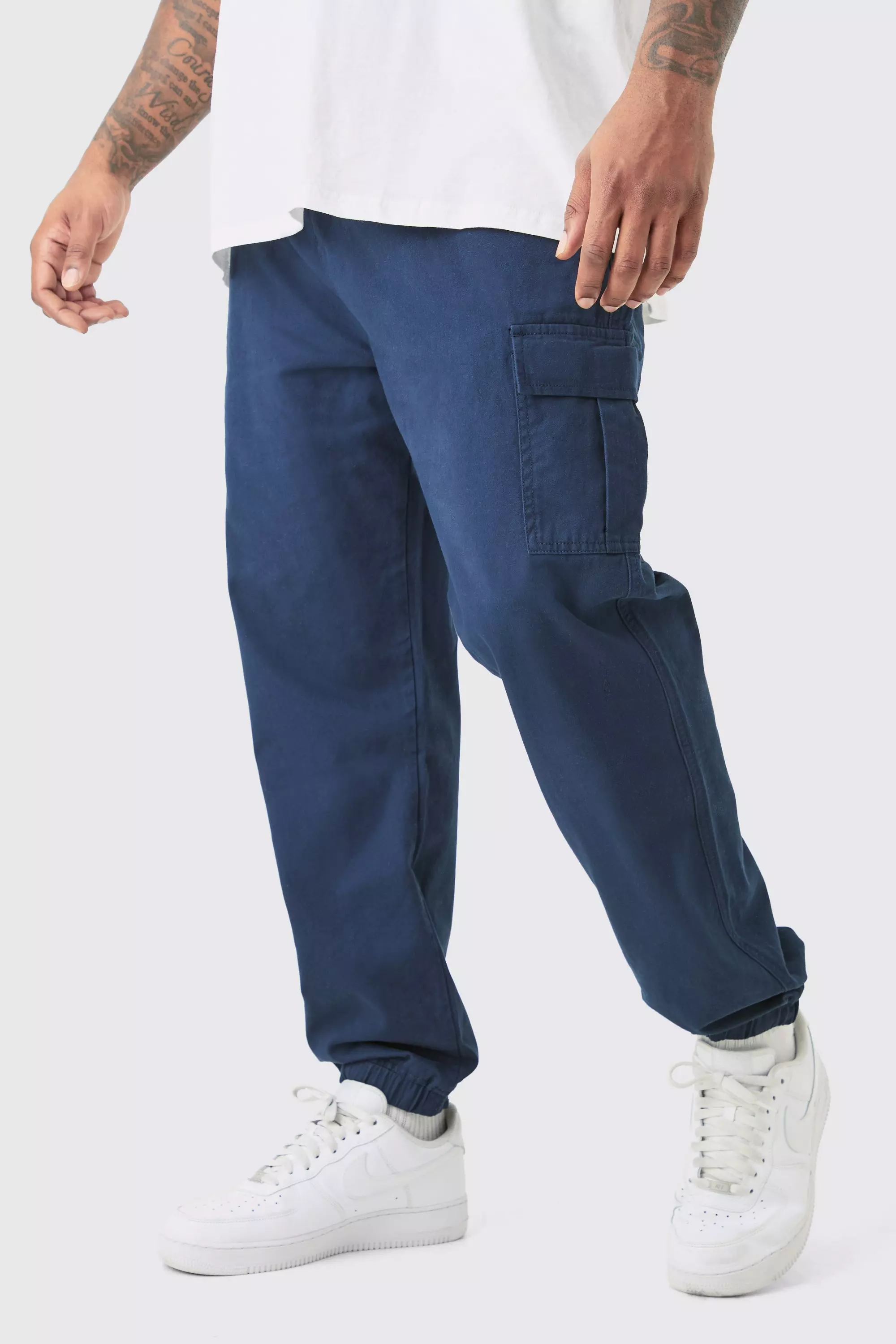 Navy Plus Elasticated Waist Slim Fit Cargo Pants