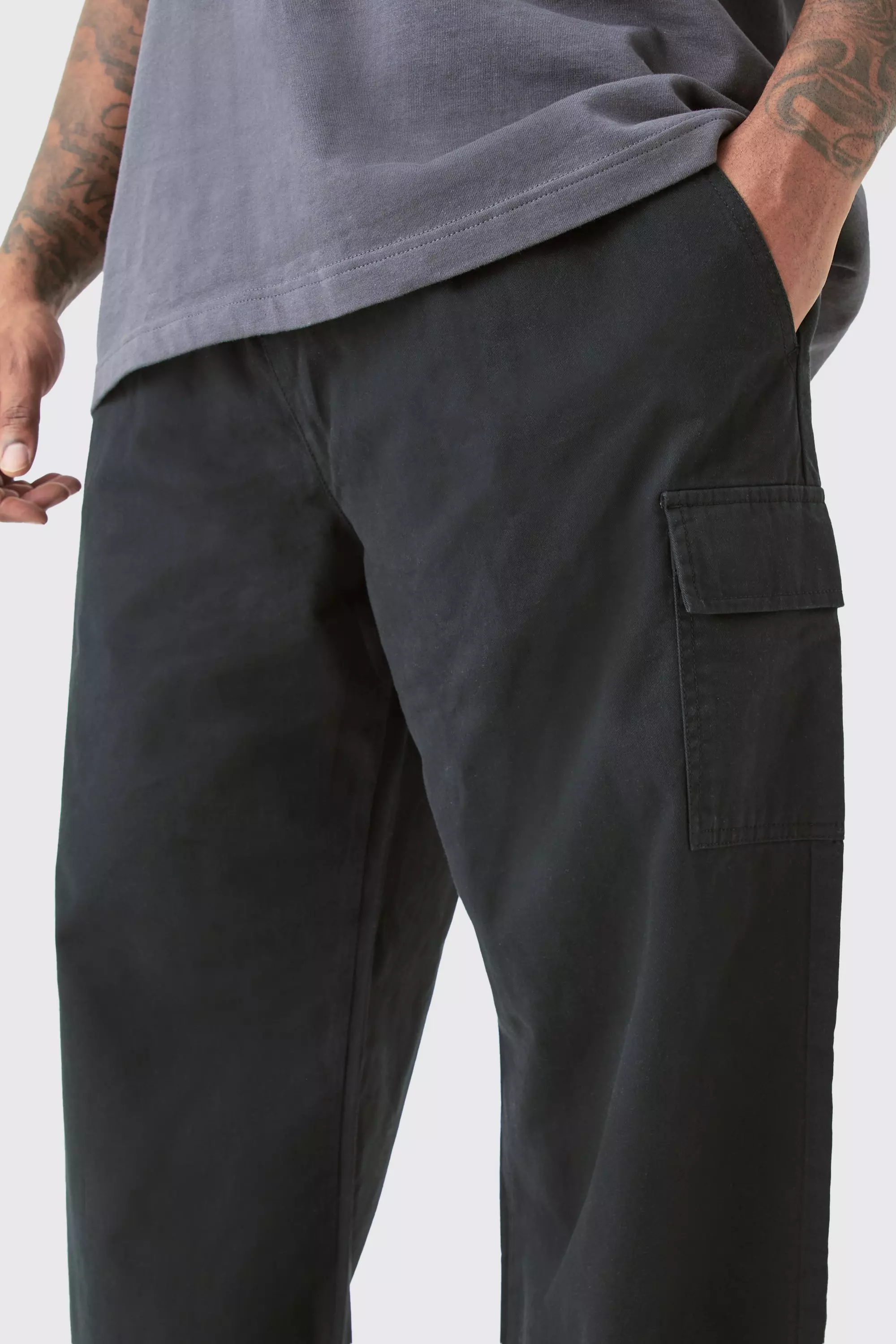 Black Plus Elasticated Waist Relaxed Fit Cargo Pants alternative image