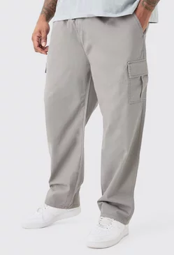 Grey Plus Fixed Waist Twill Straight Leg Twill Cargo Trouser
