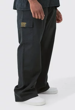 Plus Elastic Waist Twil Relaxed Fit Cargo Tab Trouser Black