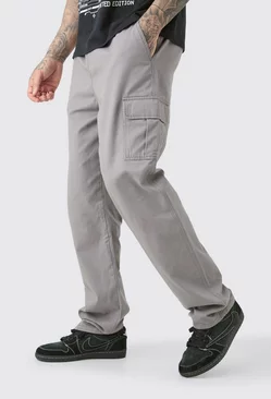 Grey Tall Fixed Waist Twill Straight Leg Cargo Trouser