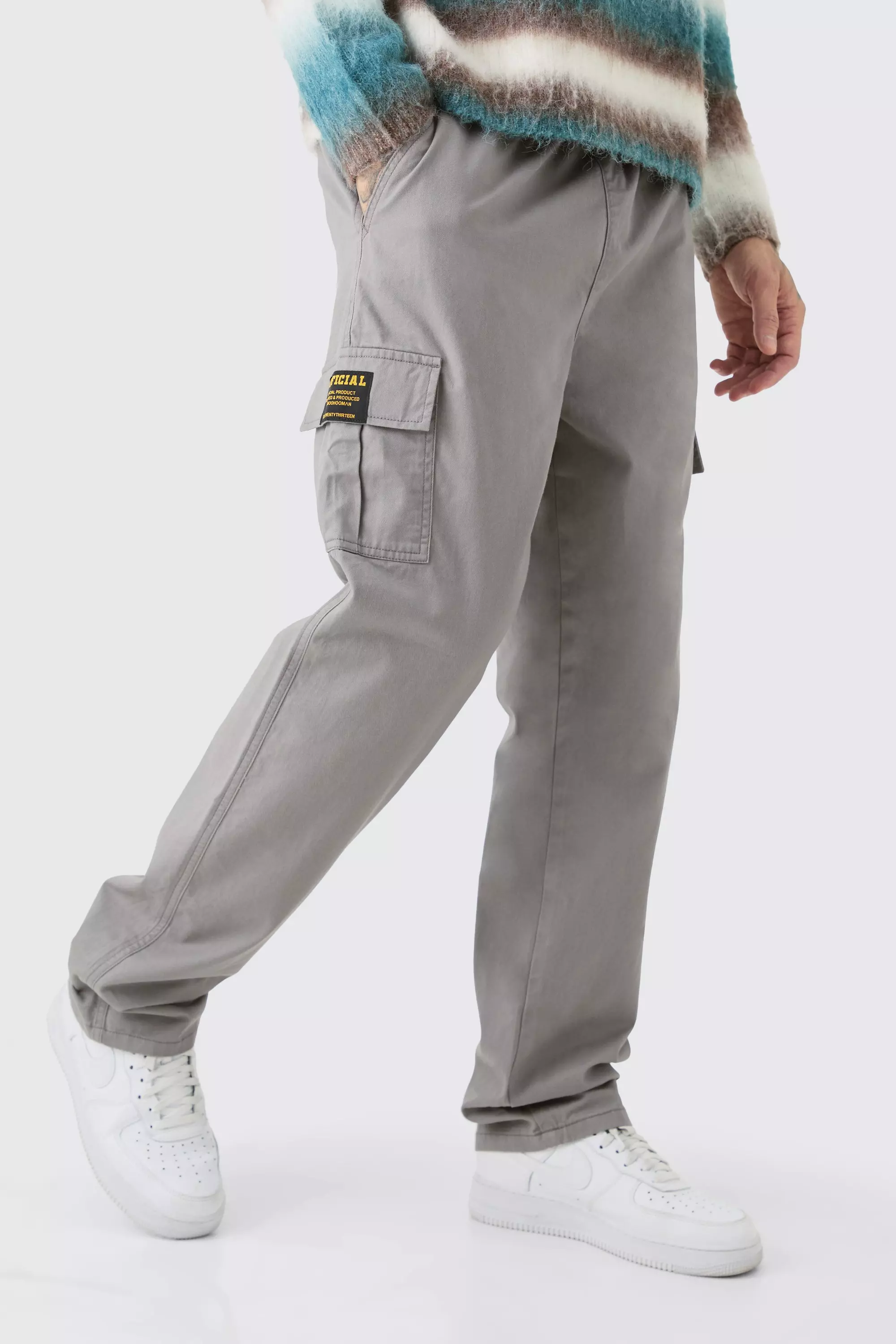 Tall Fixed Waist Twill Straight Leg Cargo Tab Trouser Grey
