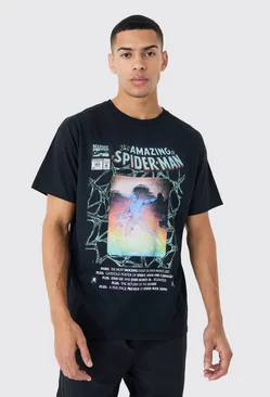 Oversized Spiderman Holographic License T-shirt Black