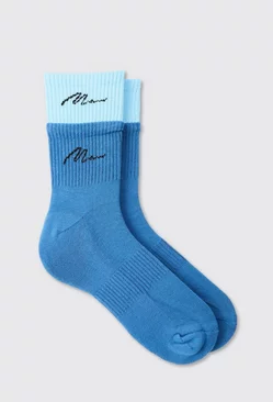 Double Layer Man Signature Sports Socks Blue