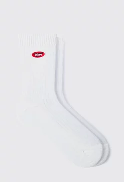 Homme Embroidered Sports Socks White