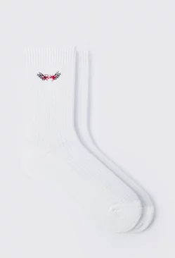 White Racing Embroidered Sports Socks