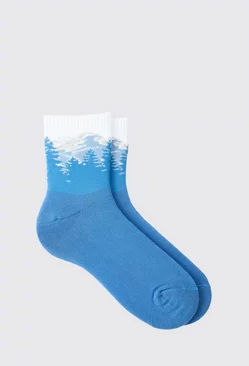 White Scenic Print Socks