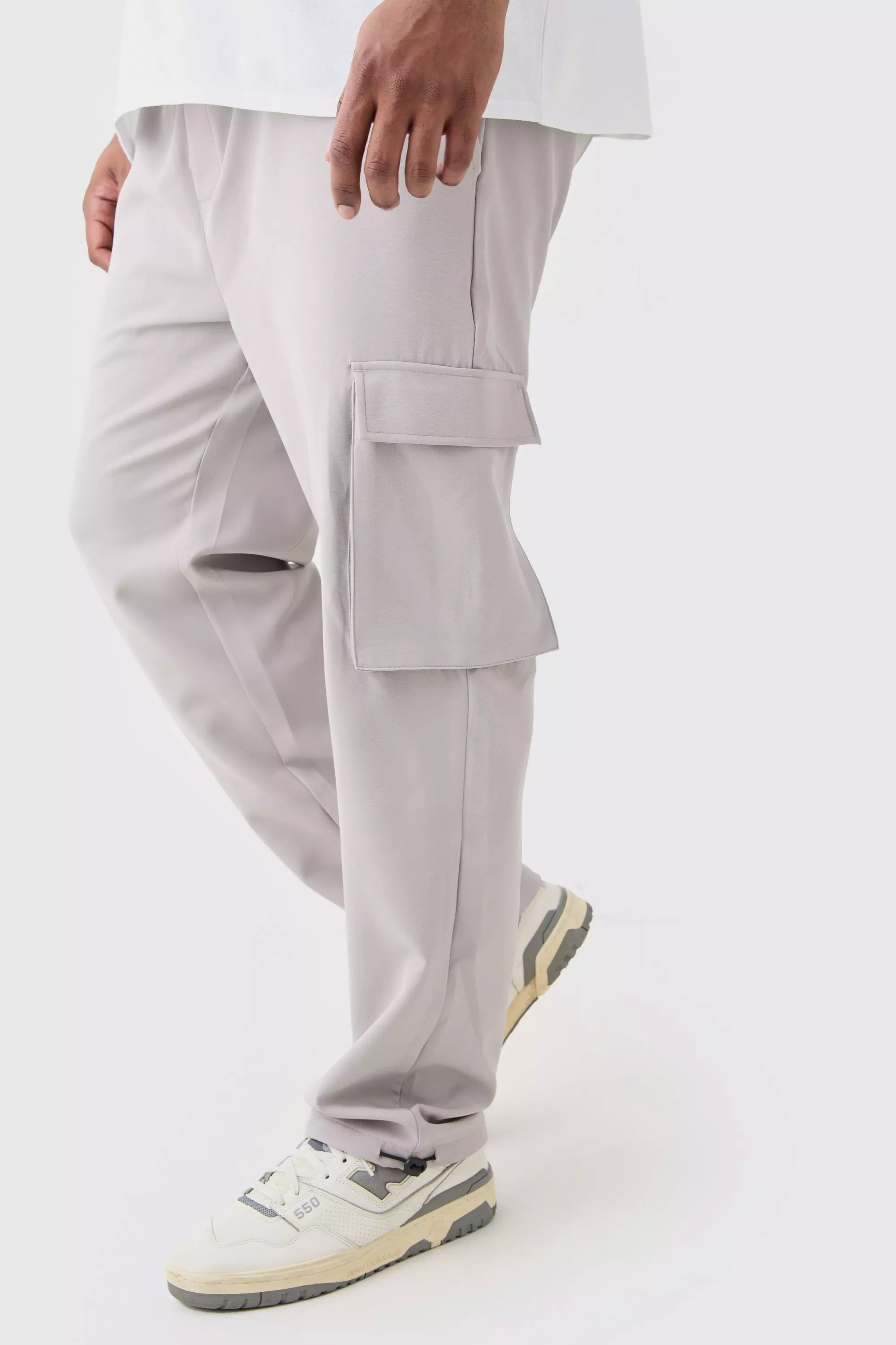 Charcoal Grey Plus Elastic Lightweight Stretch Skinny Cargo Trouser