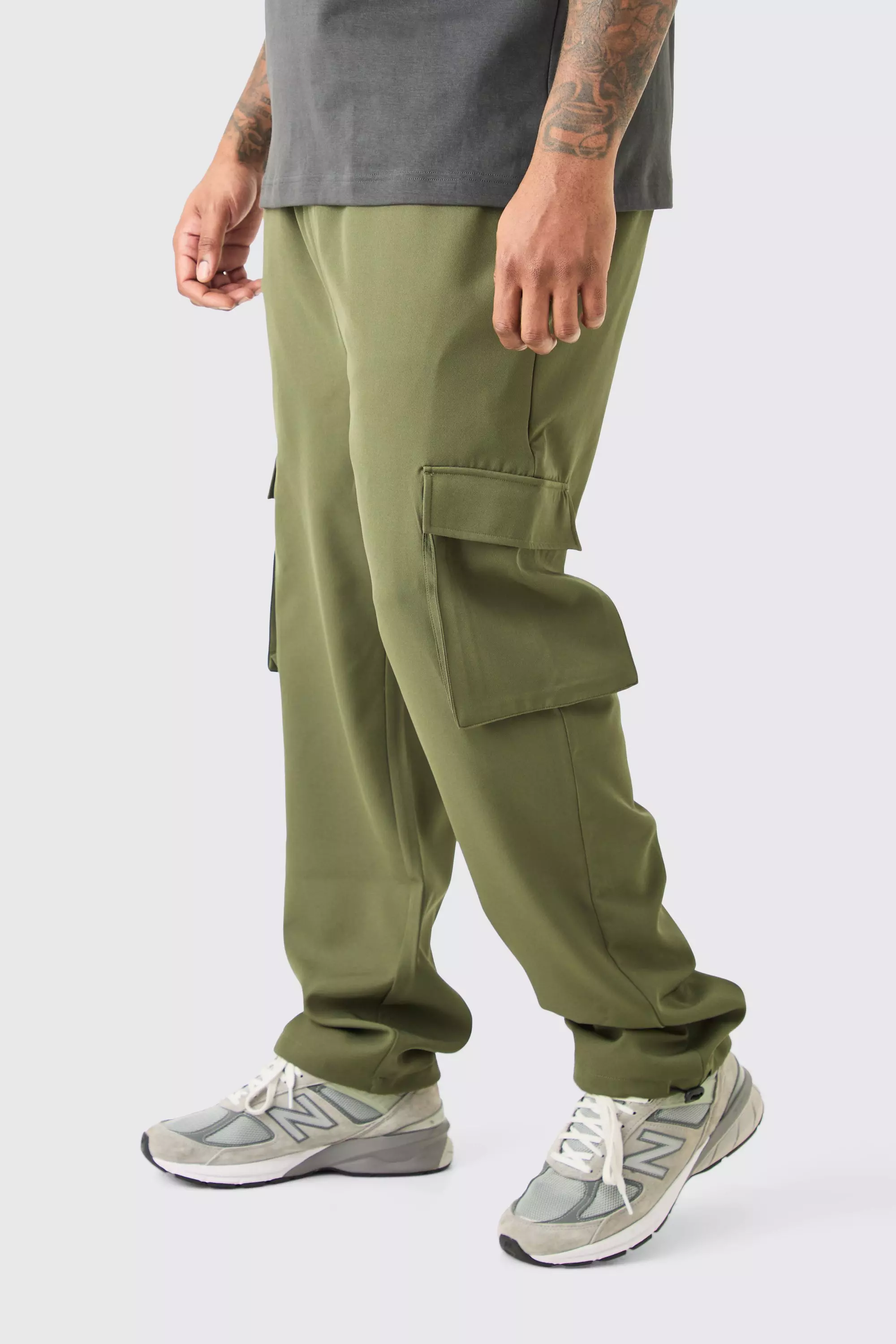 Plus Elastic Lightweight Skinny Cargo Pants Khaki