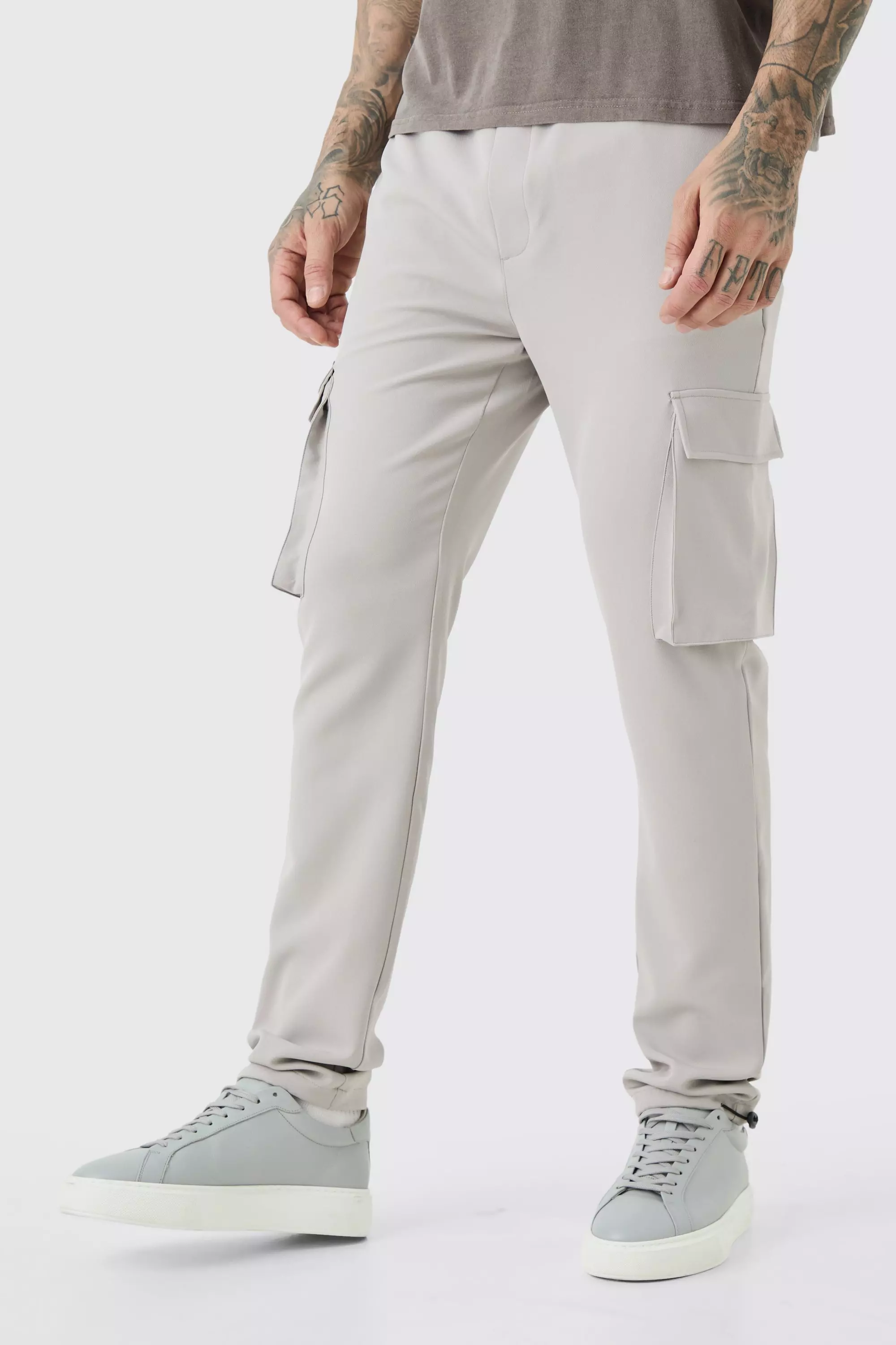 Charcoal Grey Tall Elastic Lightweight Stretch Skinny Cargo Trouser
