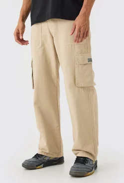 Fixed Waist Cargo Zip Trouser With Woven Tab Stone