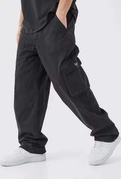 Black Fixed Waist Cargo Zip Trouser With Rubberised Tab