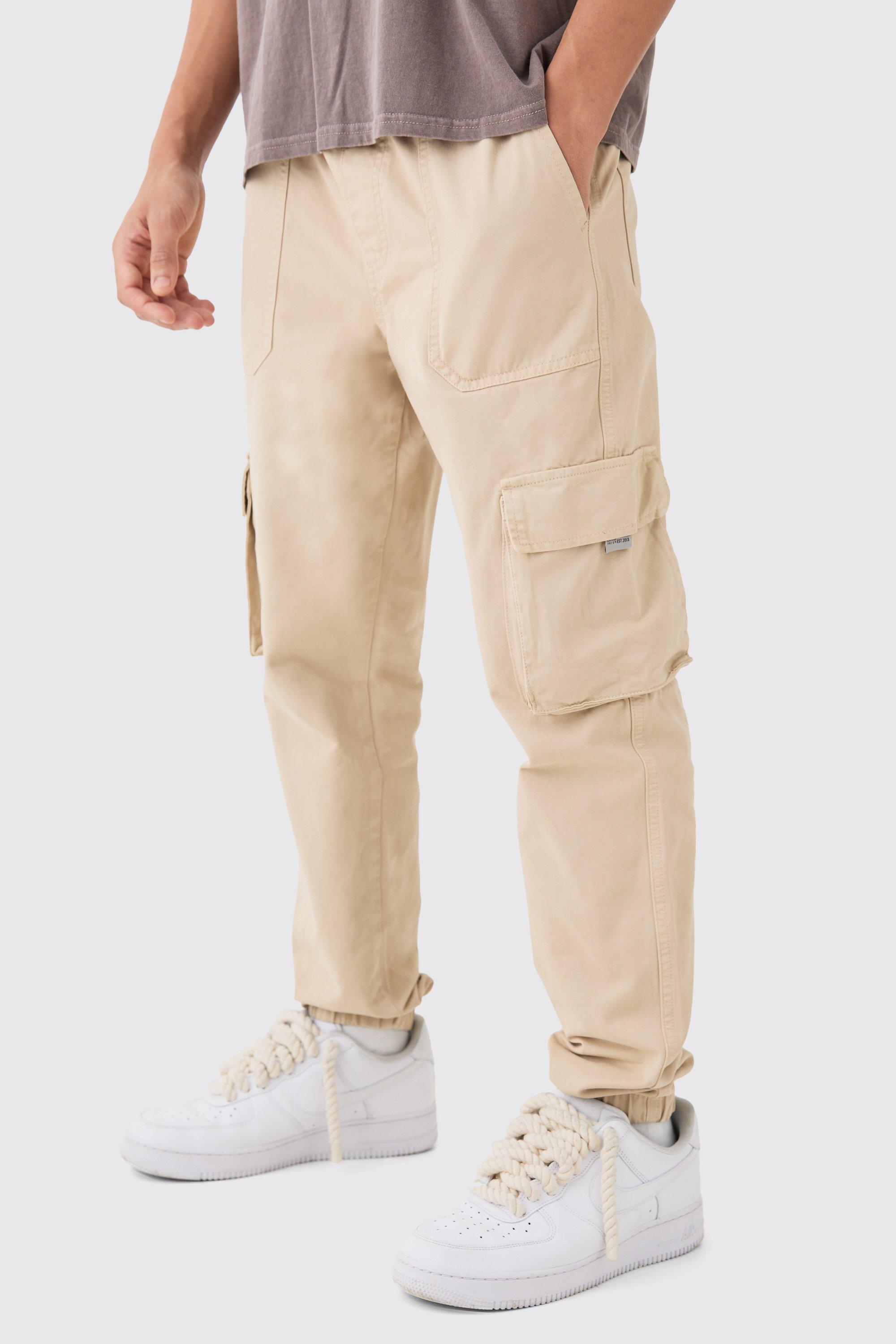 Mens Military Cargo Mens Beige Cargo Trousers With Multi Pockets