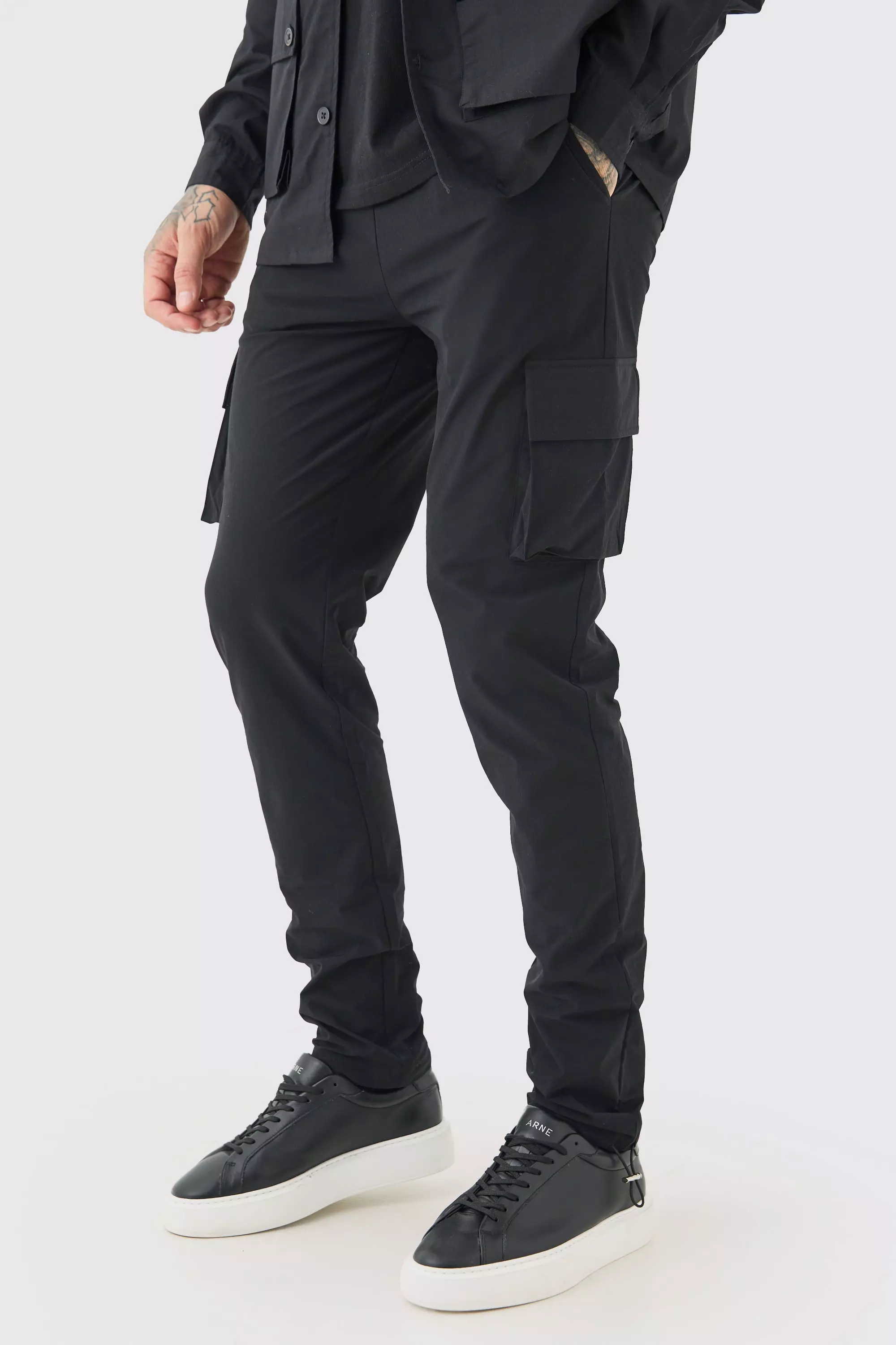 Black Tall Elastic Lightweight Stretch Skinny Cargo Trouser