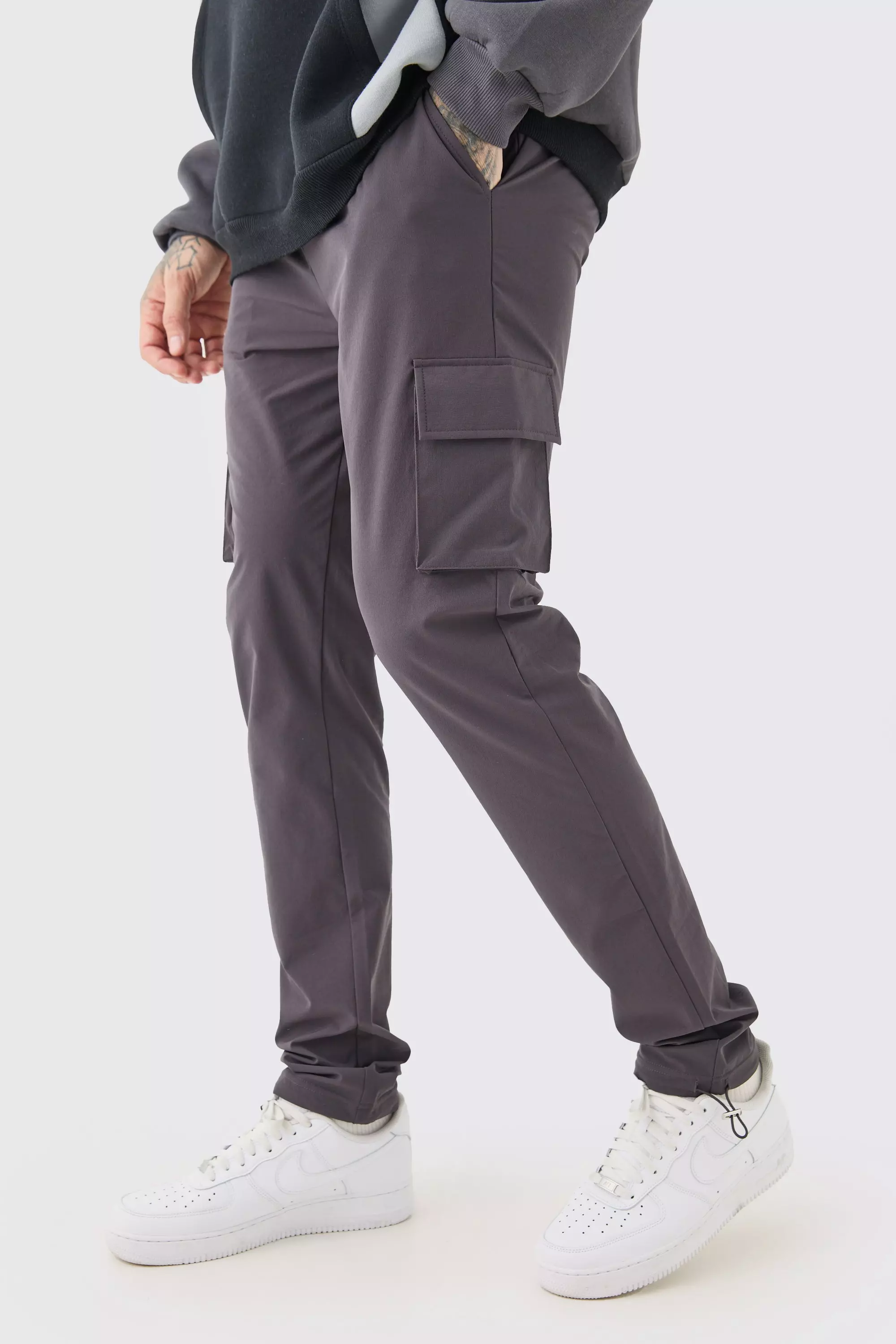 Charcoal Grey Tall Elastic Lightweight Stretch Skinny Cargo Trouser