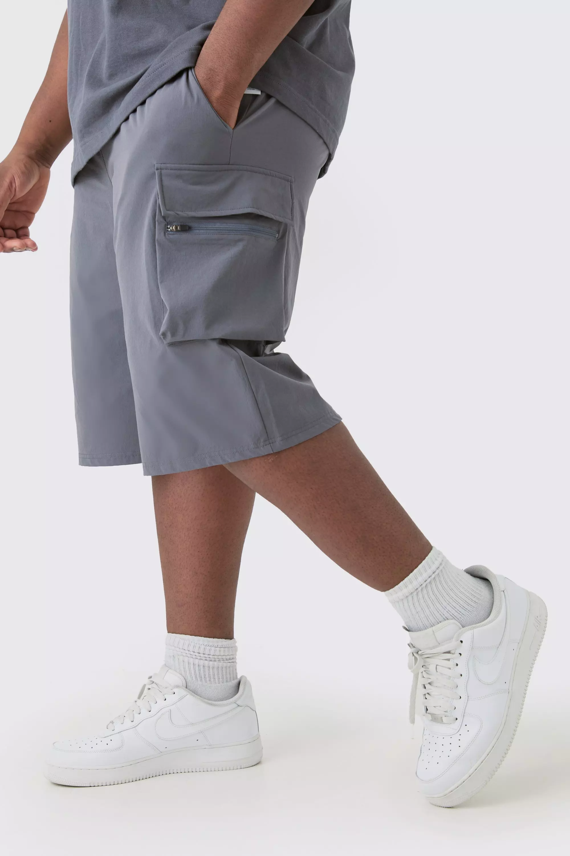 Plus Elasticated Waist Relaxed Lightweight Stretch Cargo Short Charcoal