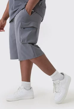 Charcoal Grey Plus Elastic Relaxed Lightweight Stretch Cargo Short