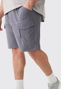 Charcoal Grey Plus Elastic Relaxed Lightweight Stretch Cargo Zip Short