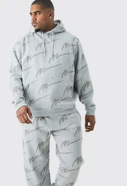 Plus Man Signature All Over Print Hoodie Tracksuit Grey marl