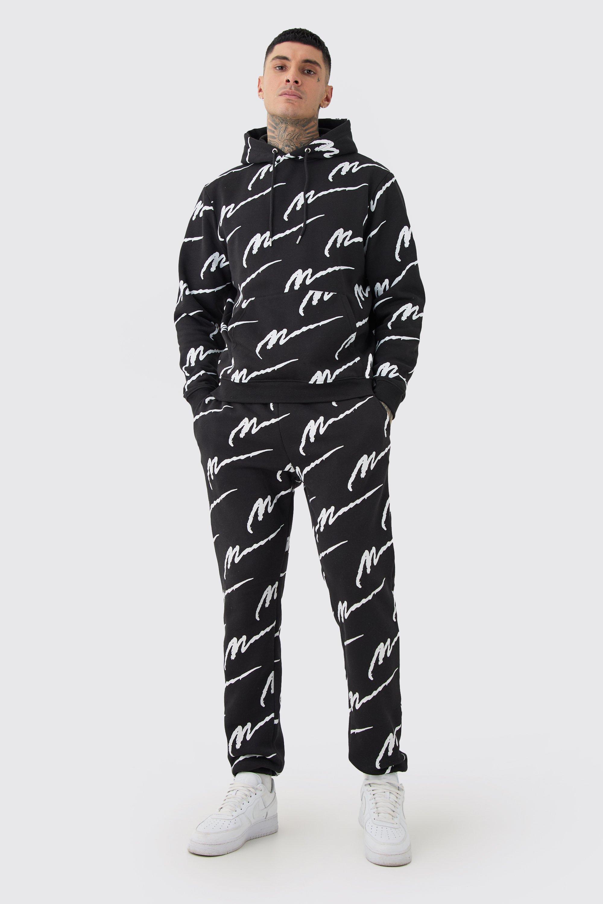 All over man printed cheap hooded tracksuit