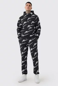 Black Tall Man Signature All Over Print Hoodie Tracksuit