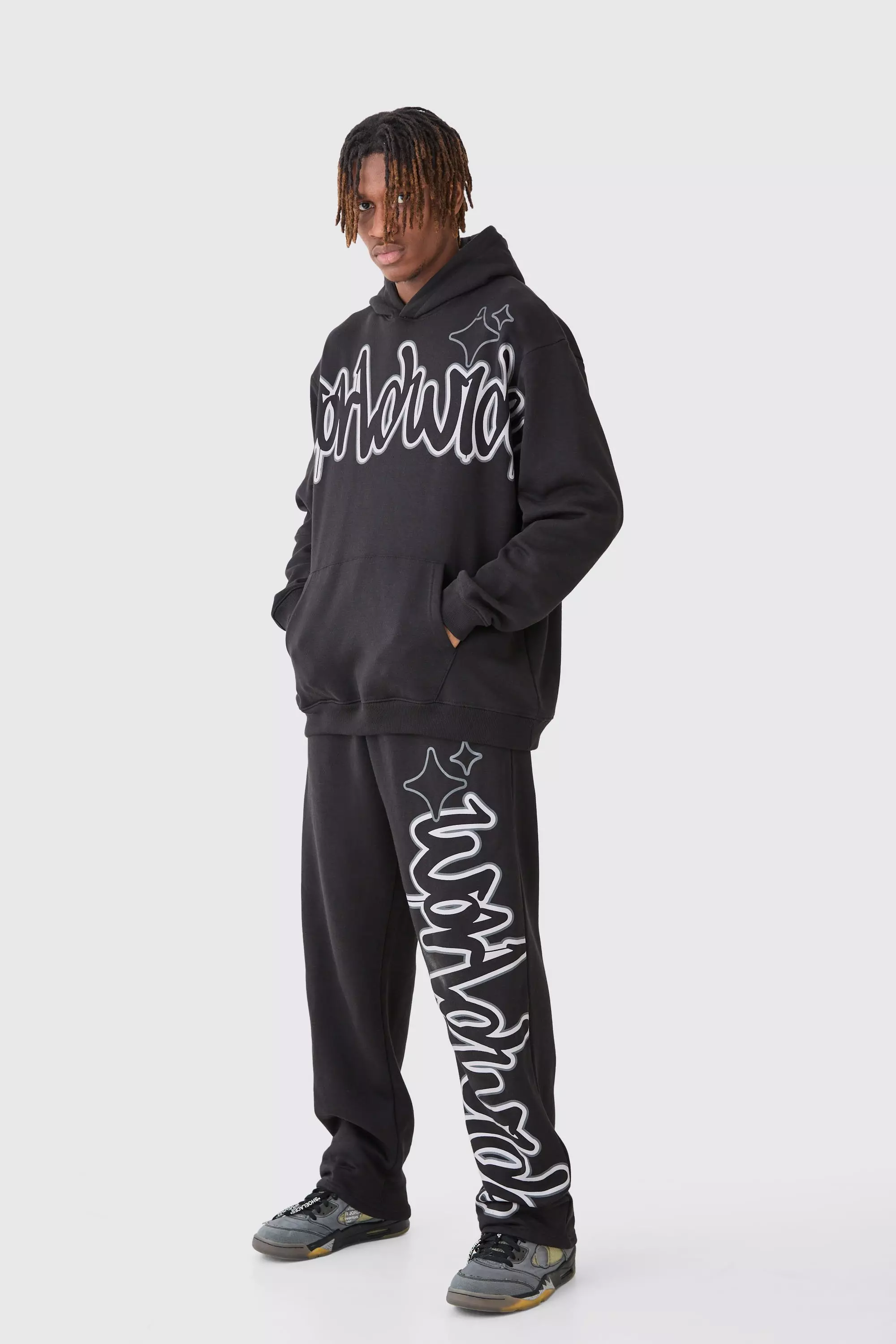 Tall Oversized Worldwide Graffiti Print Tracksuit boohooMAN