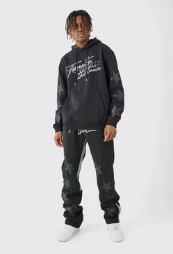 Tall Oversized Star Homme Print Tracksuit Black