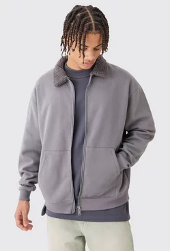 Oversized Jersey Borg Collar Bomber Charcoal