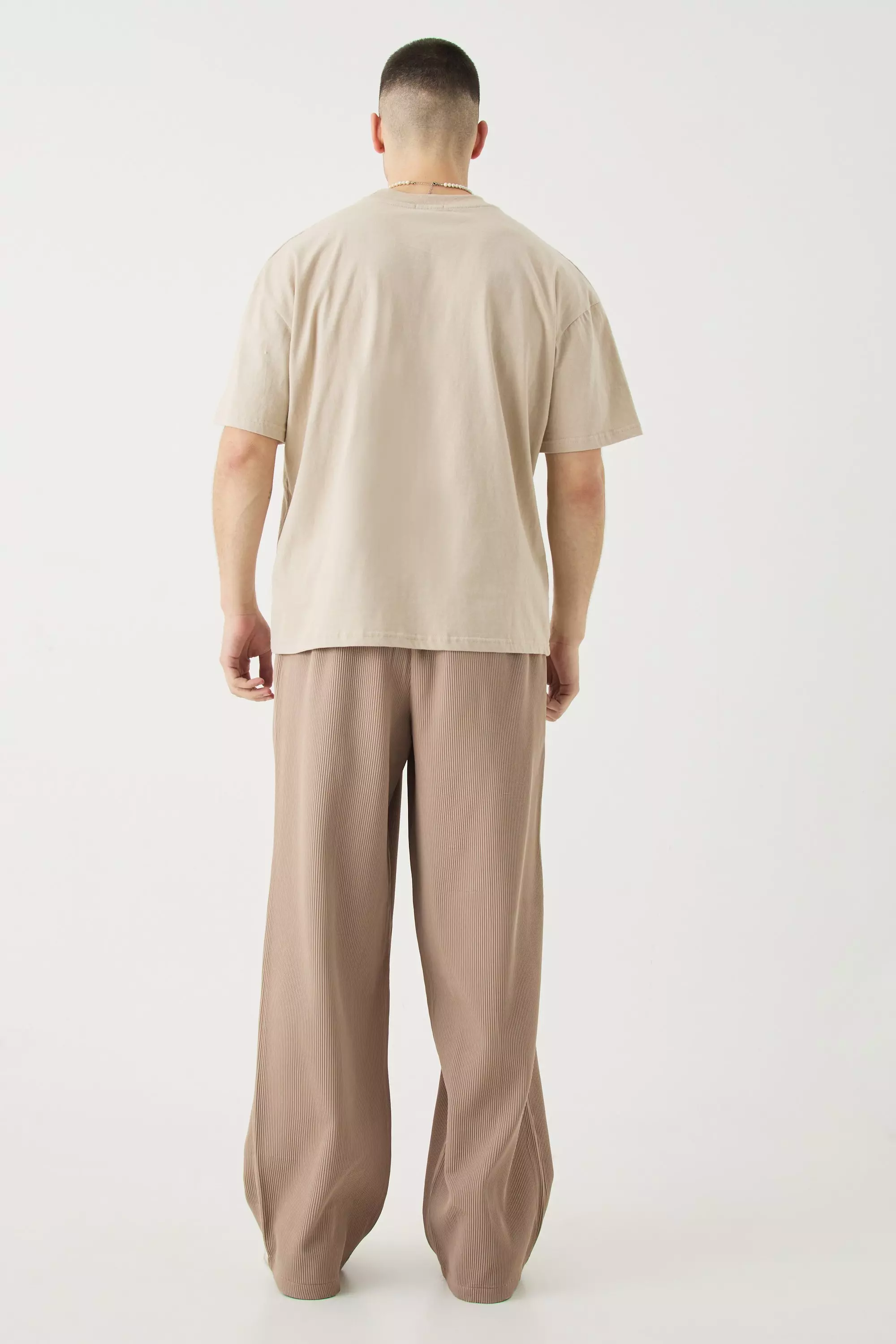 Tall Elasticated Waist Wide Leg Pleated Pintuck Seam Trouser