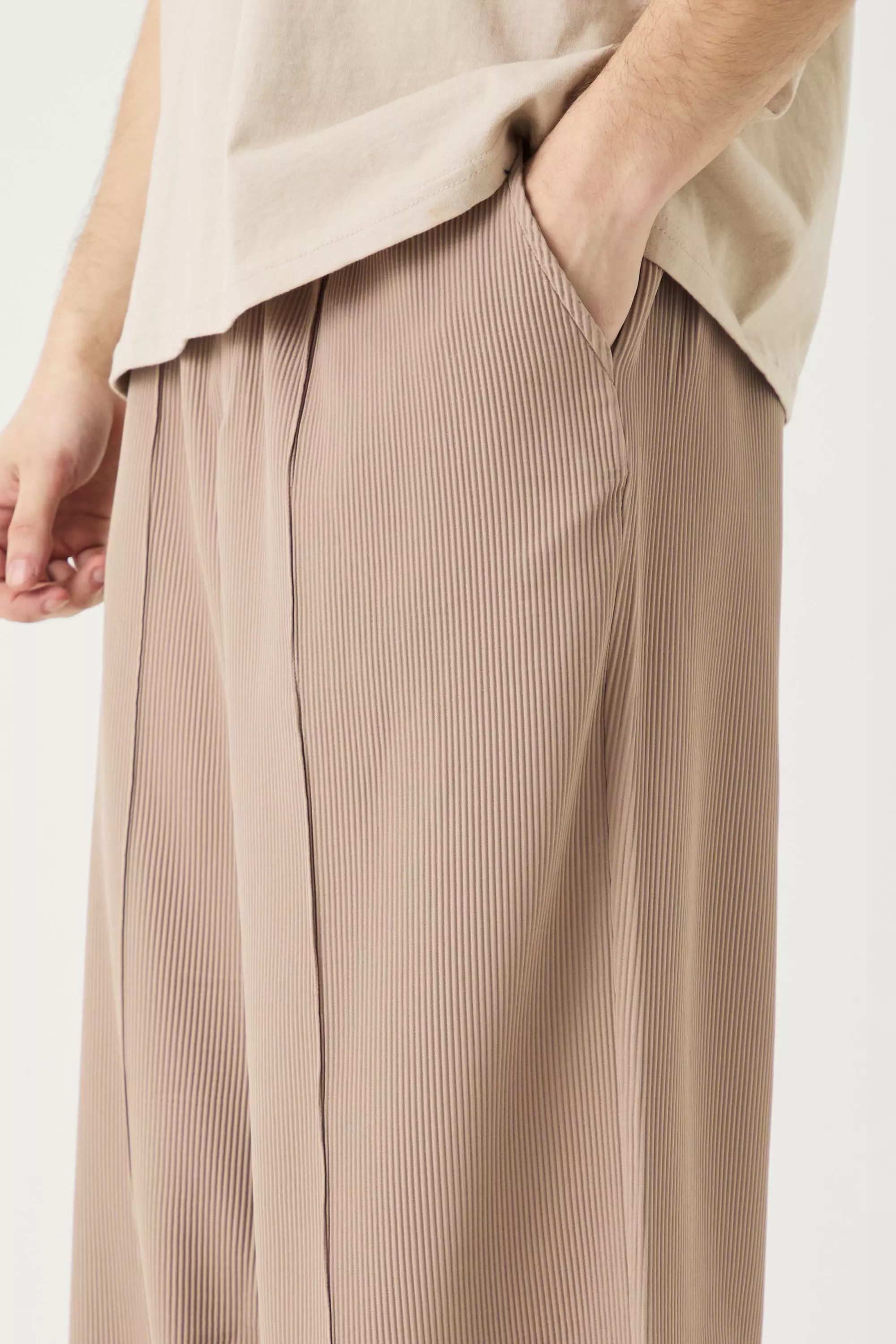 Tall Elasticated Waist Wide Leg Pleated Pintuck Seam Trouser
