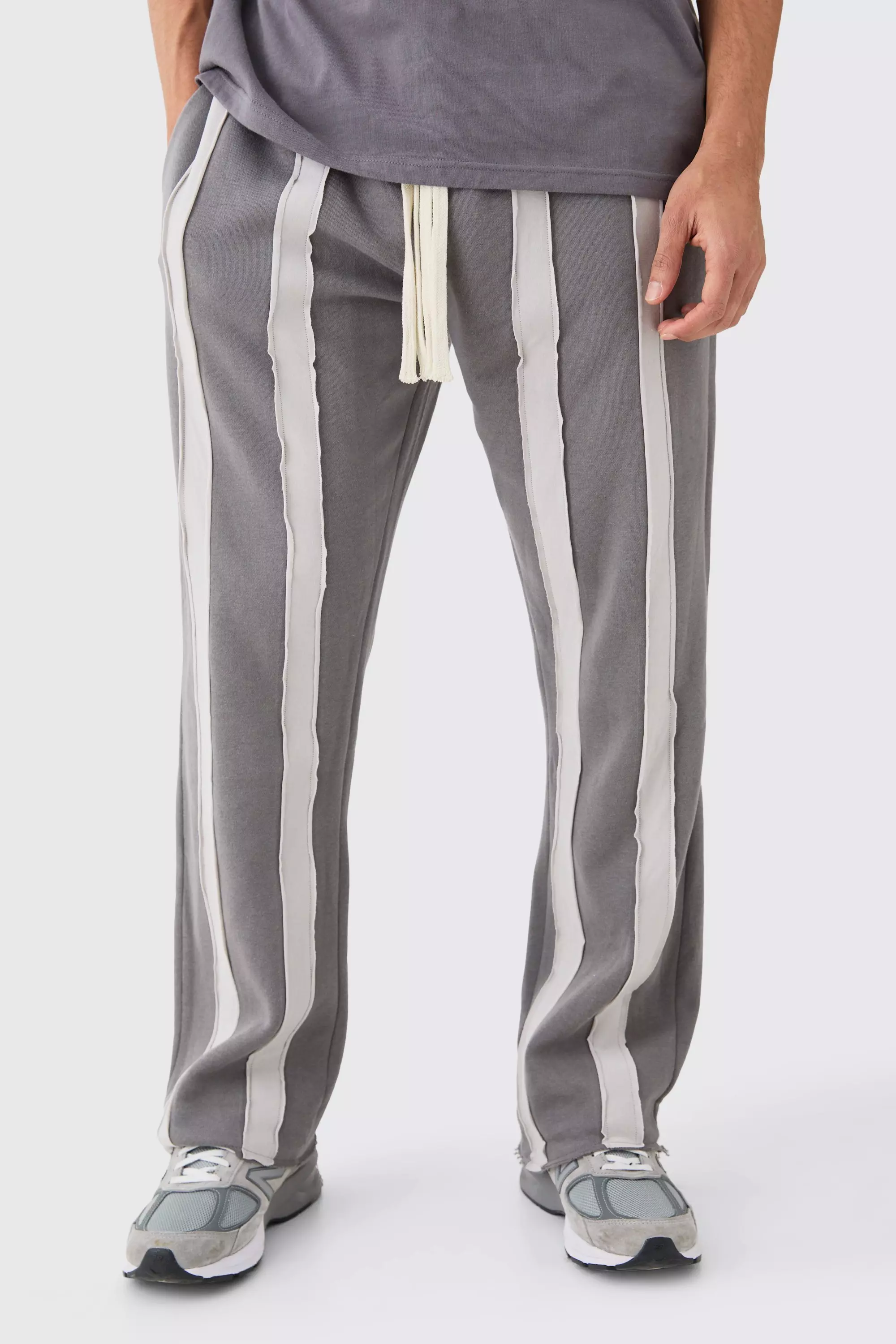 Relaxed Cut & Sew Stripe Raw Edge Sweatpants Charcoal