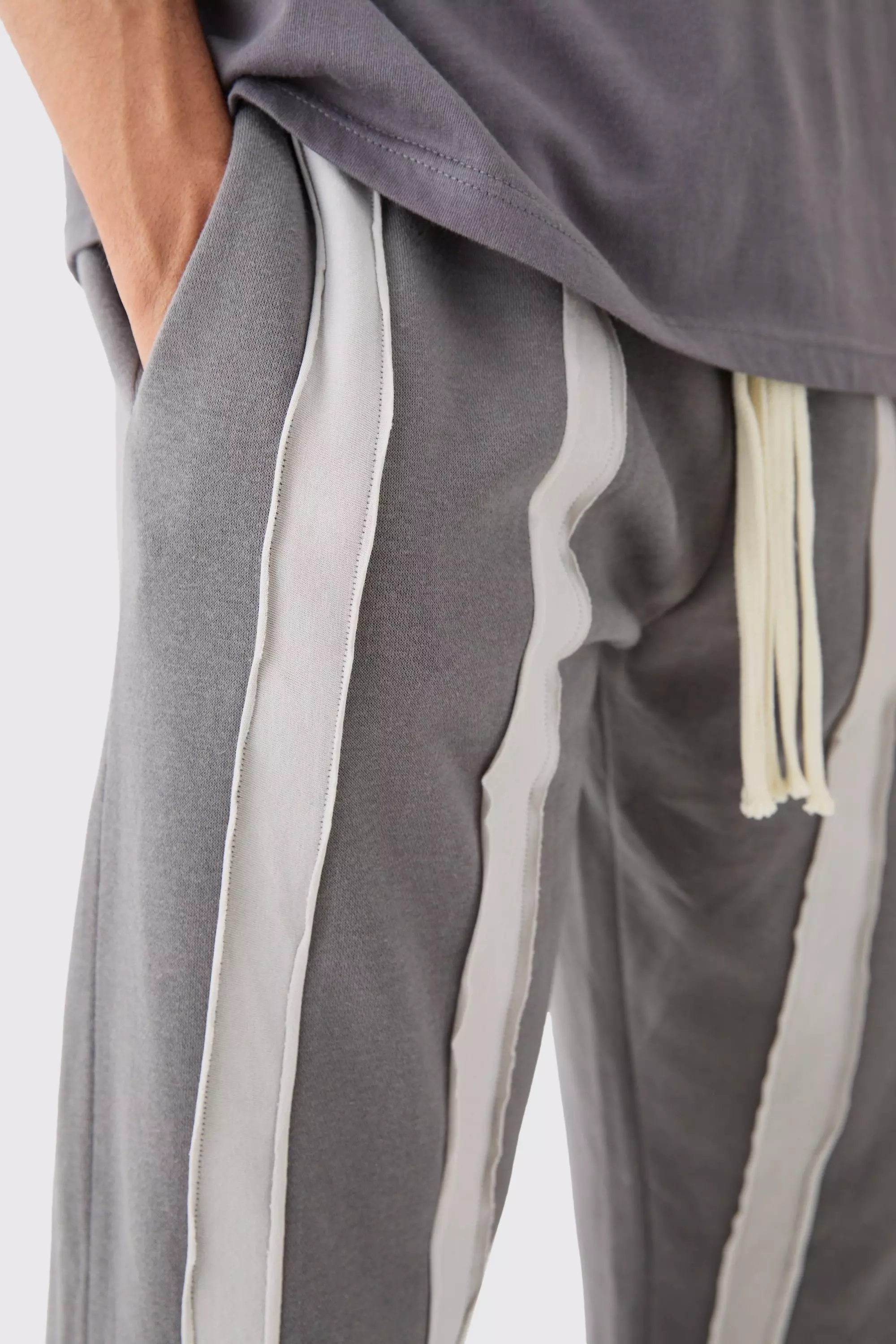 Charcoal Relaxed Cut & Sew Stripe Raw Edge Joggers alternative image