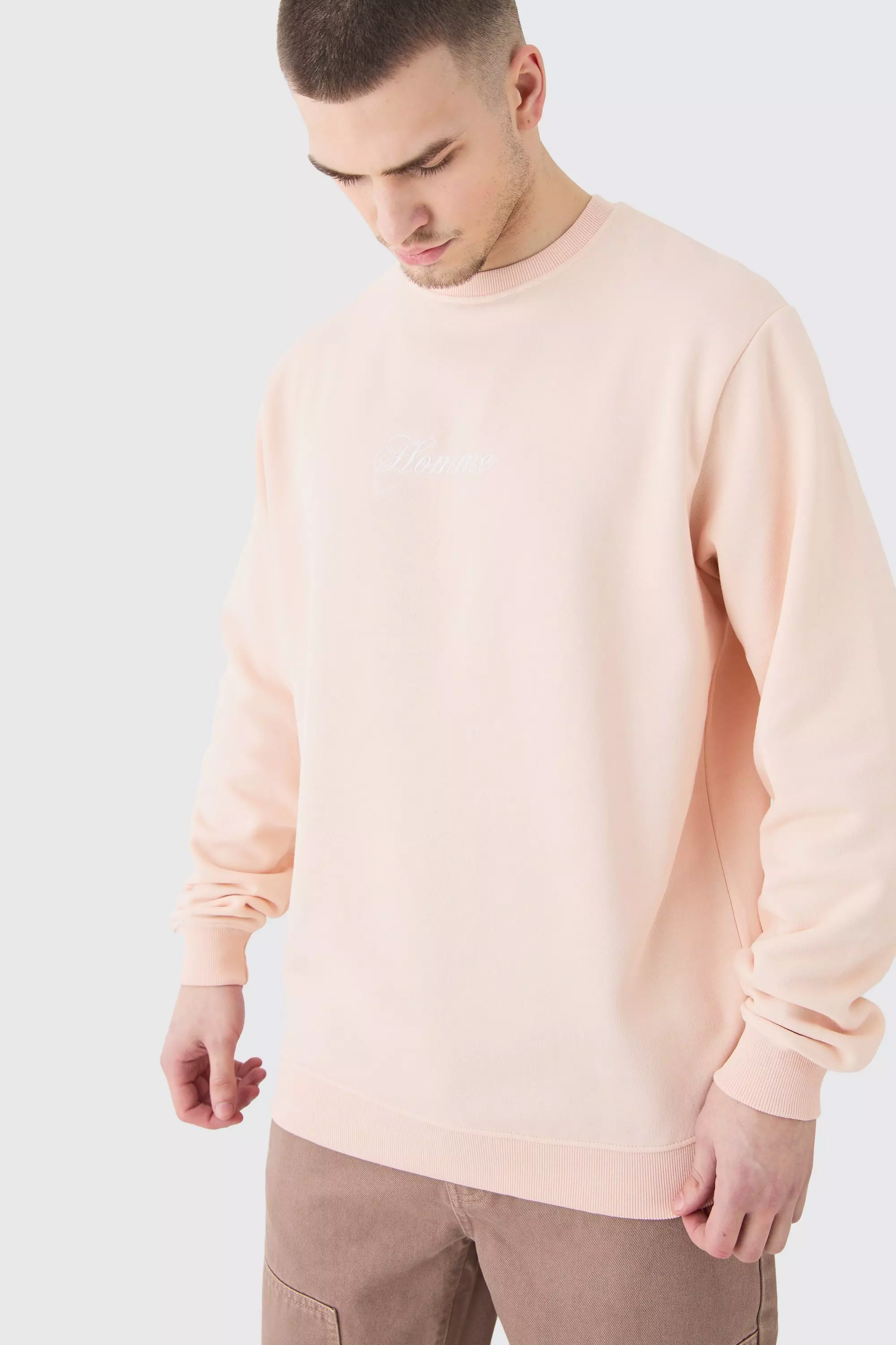 Tall Basic Crew Neck Homme Sweatshirt Pastel pink