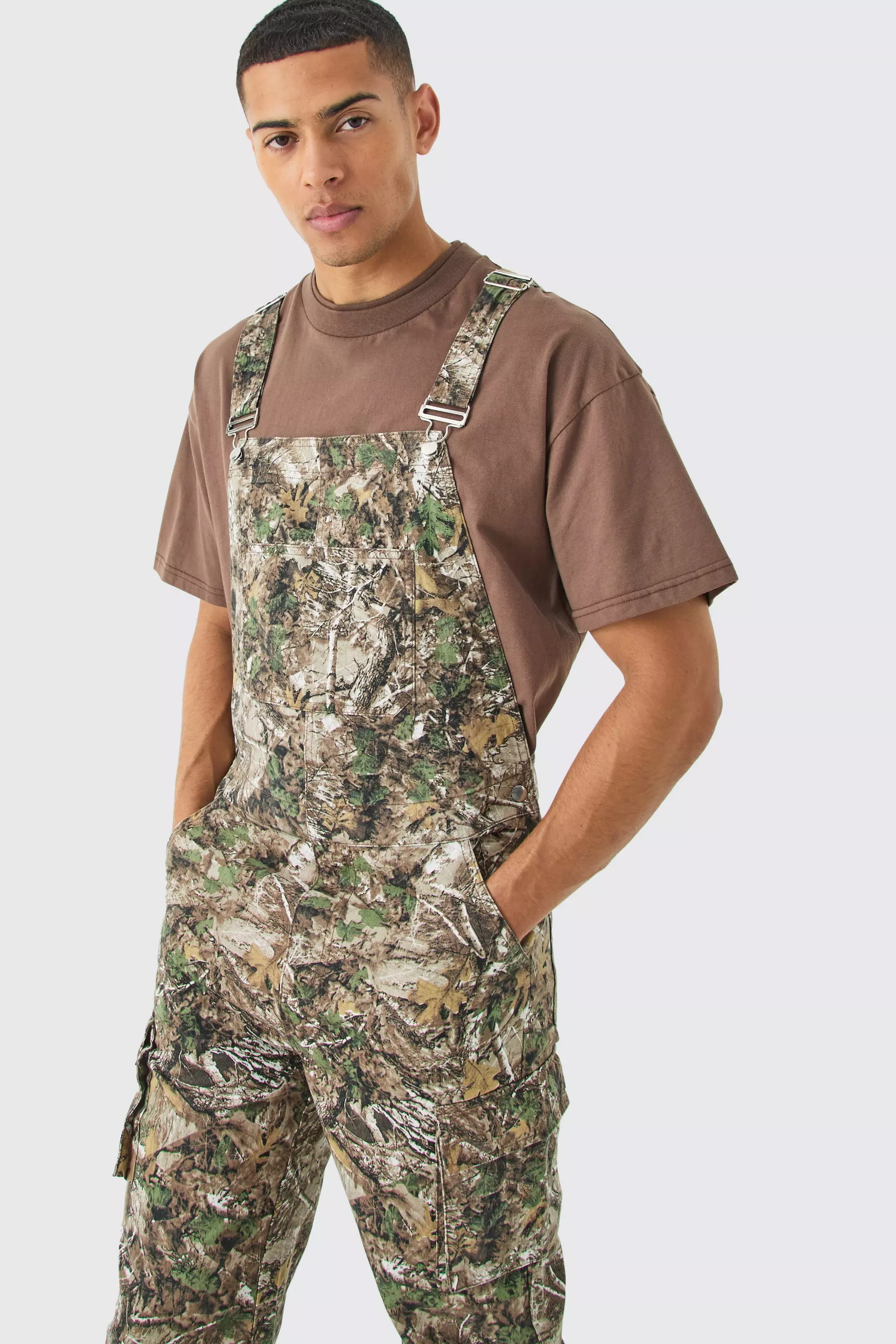 Khaki Forest Camo Cargo Pocket Relaxed Overalls