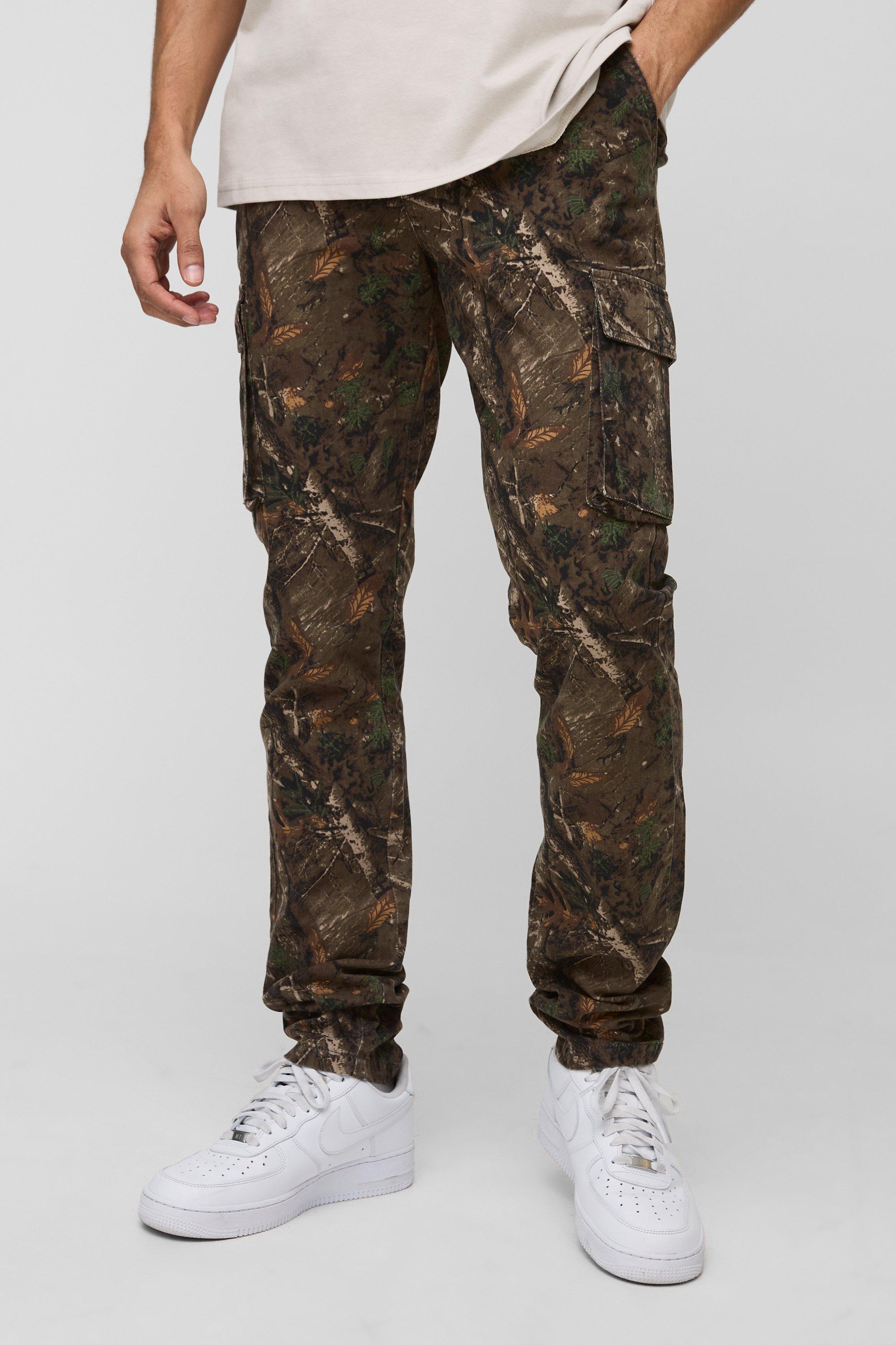 Slim Zip Flare Gusset Multi Cargo Camo Pants