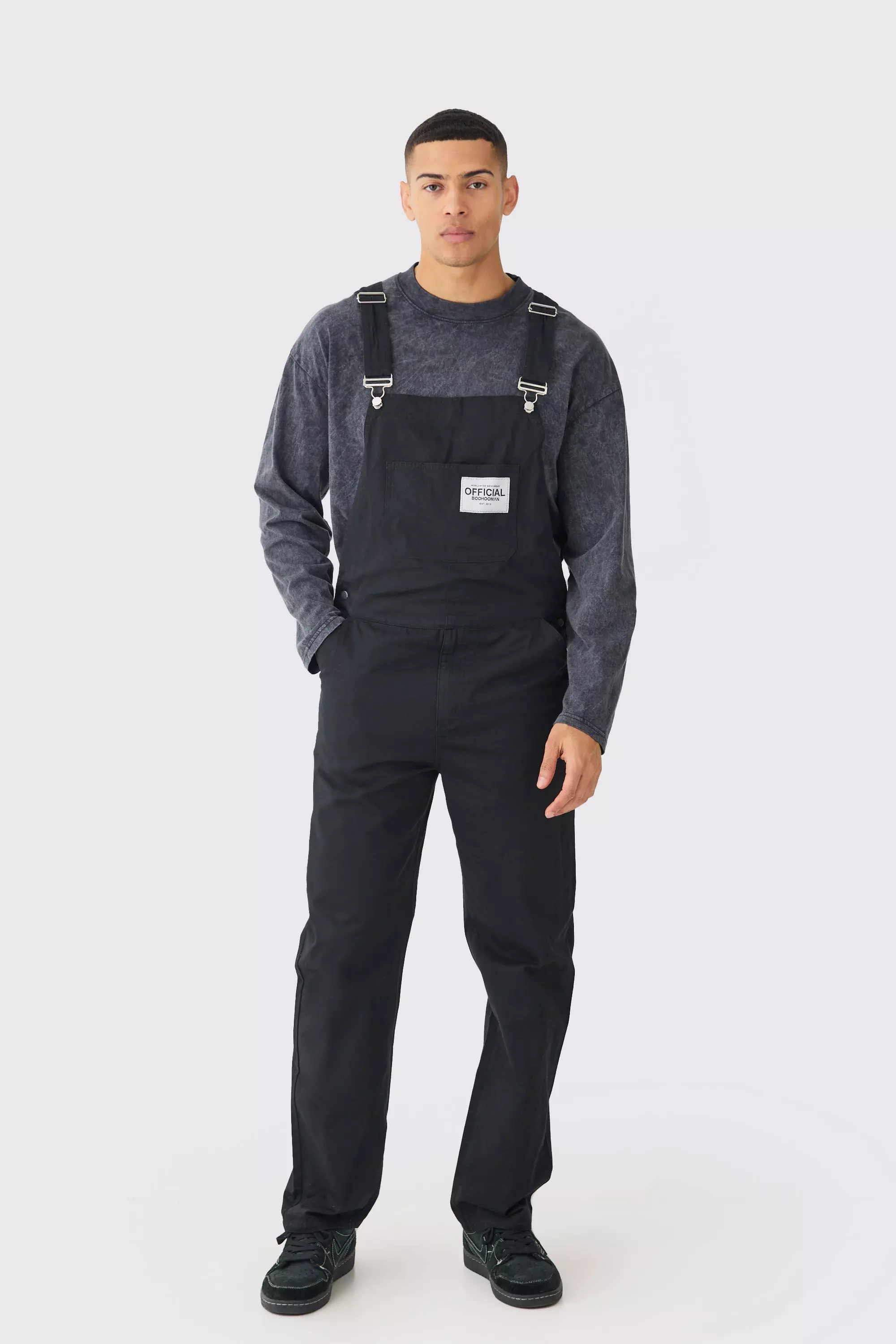 Relaxed Washed Twill Official Overalls Black