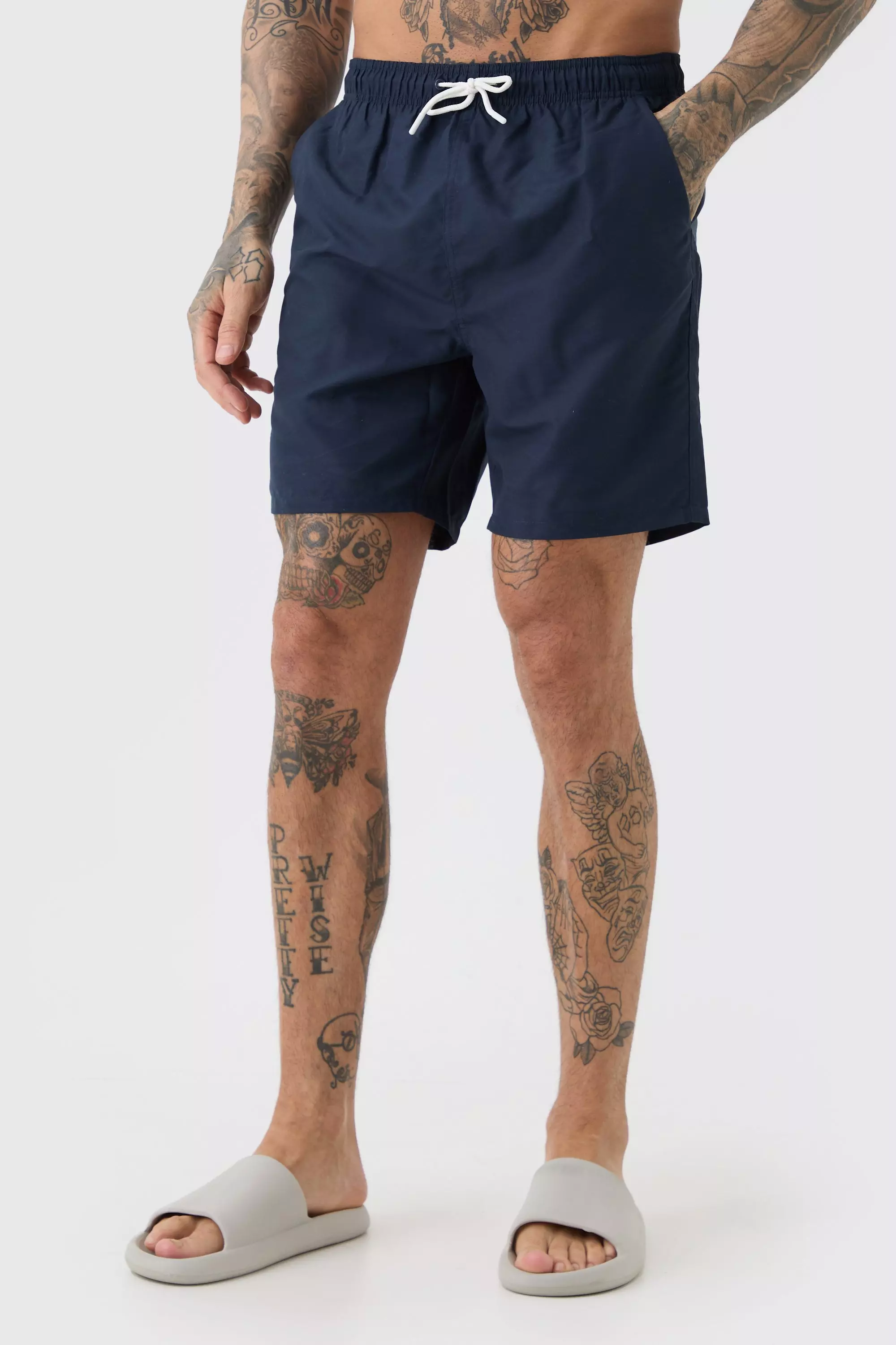 Tall Plain Mid Length Swim Short Navy