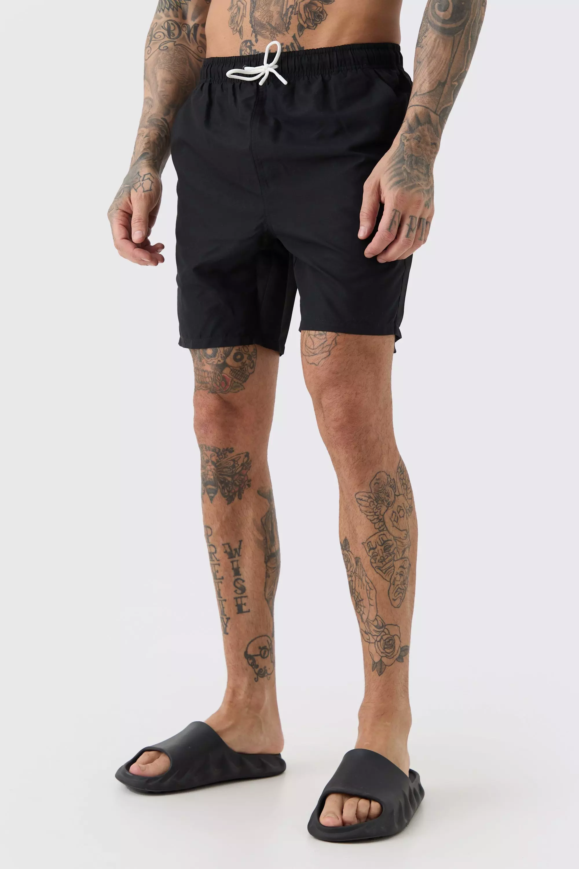 Tall Plain Mid Length Swim Short Black