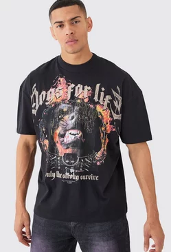 Oversized Distressed Dog Graphic Heavyweight T-shirt Black